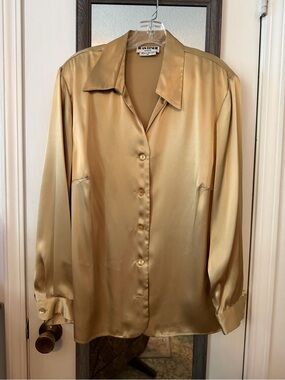 Joan Leslie Gold Satin Button-Front Blouse